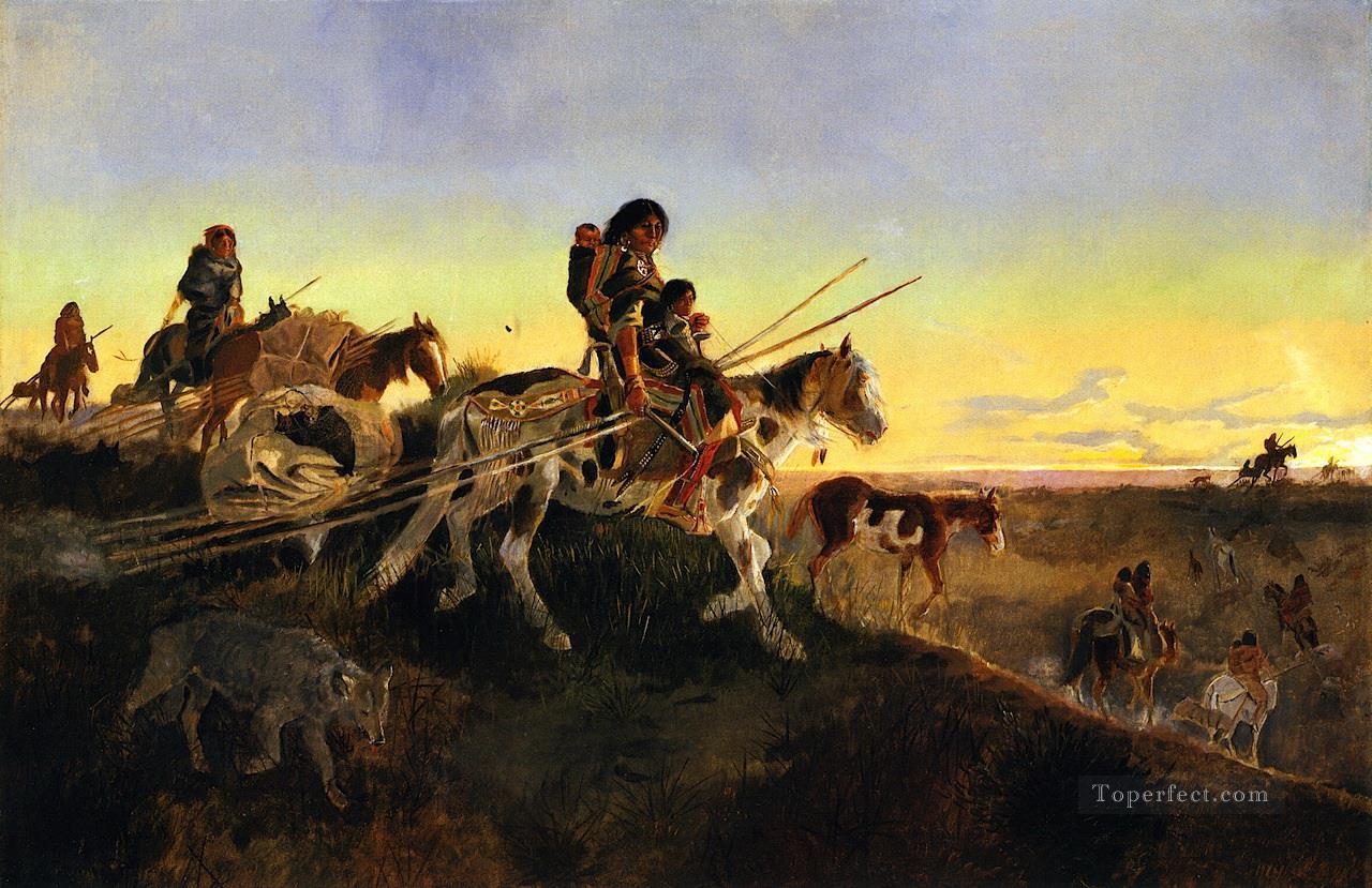 à la recherche d’un nouveau terrain de chasse 1891 Charles Marion Russell Indiens d’Amérique Peintures à l'huile